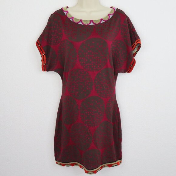 Custo Barcelona Women 2 Red Multicolor Geometric Polka Dot Sheath Tunic Dress - Picture 8 of 9